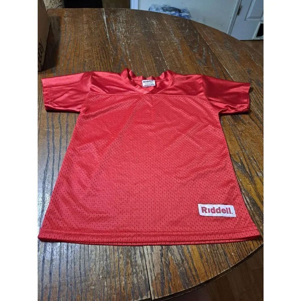 Medium Youth Boys Riddell Red Short Sleeve VNeck Mesh Jersey Pullover Top Shirt